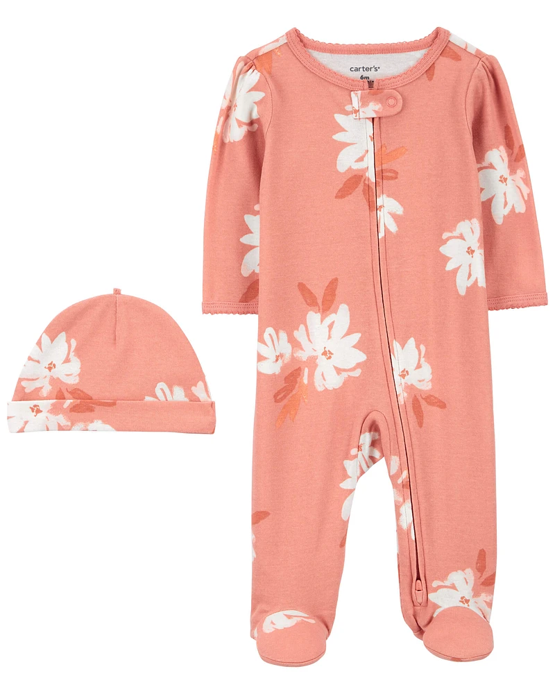 Baby 2-Piece Floral Sleeper & Cap Set