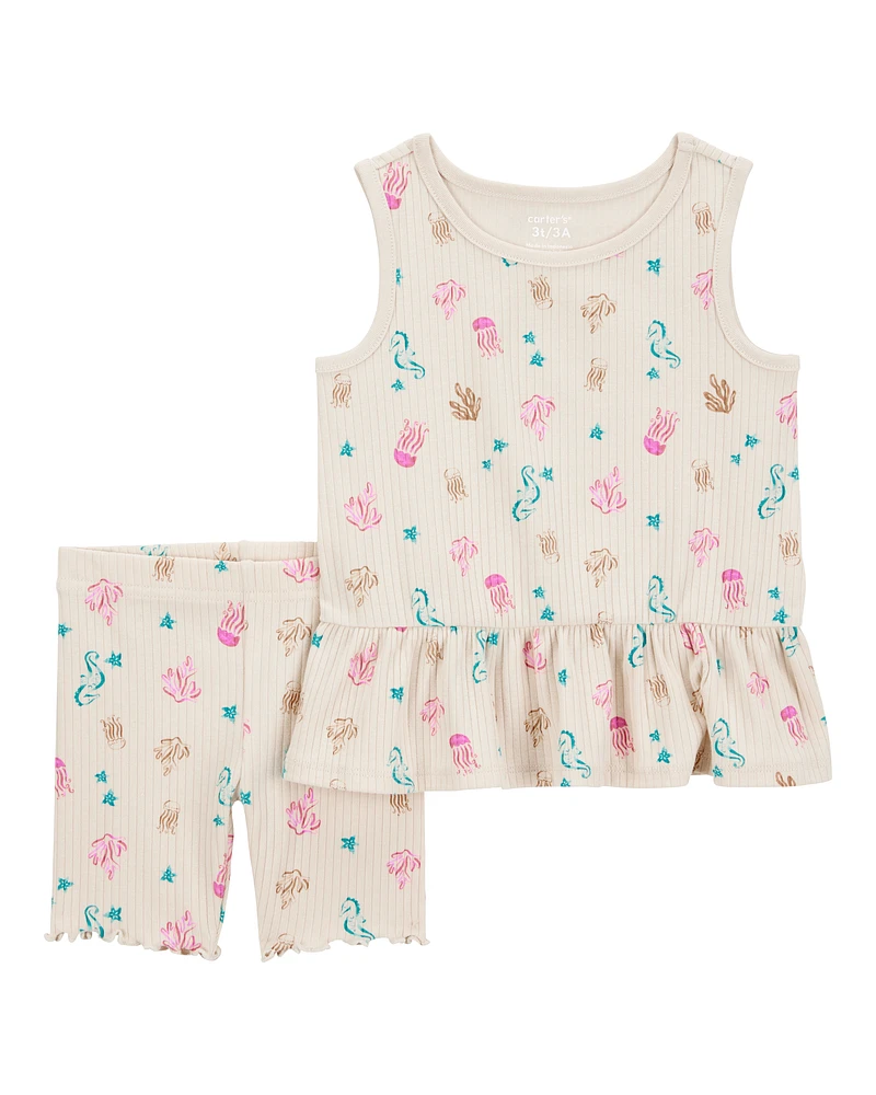 Toddler 2-Piece Sea Creature Tank & Bike Short Set - Brown