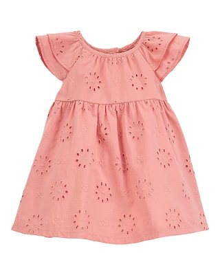 Baby Eyelet Cotton Dress - Pink
