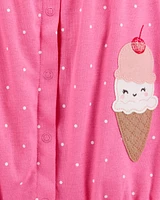 Baby Ice Cream Short-Sleeve Cotton Romper - Pink