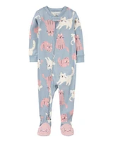 Toddler 1-Piece Cat Print 100% Snug Fit Cotton Footie Pajamas