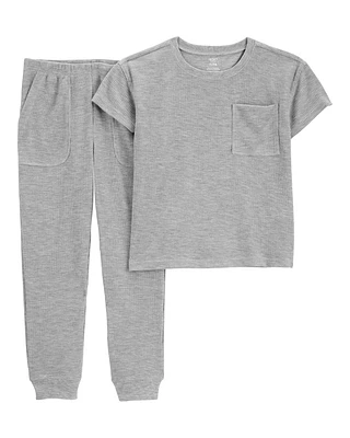 Kid Solid Loose Fit Waffle Knit 2-Piece Pyjamas