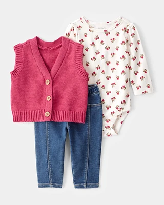 Baby 3-Piece Floral Little Vest Set