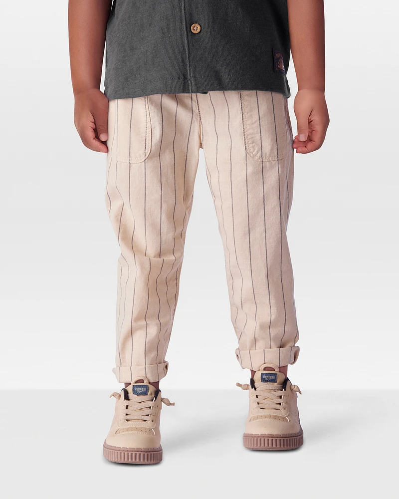 Toddler Striped Pull-On Cotton Pants - Brown