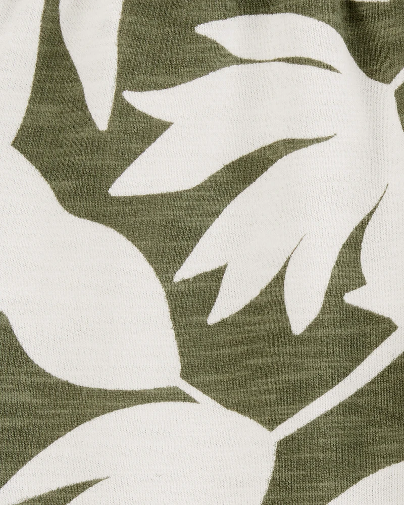 Baby Tropical Print Pull-On French Terry Shorts - Green/White