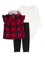 Baby 3-Piece Buffalo Check Fleece Little Vest Set