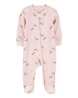 Baby Girl Horse Print 2-Way Zip Ribbed Sleeper pyjamas