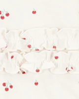Baby Tomato Print Short-Sleeve Cotton Romper - Ivory