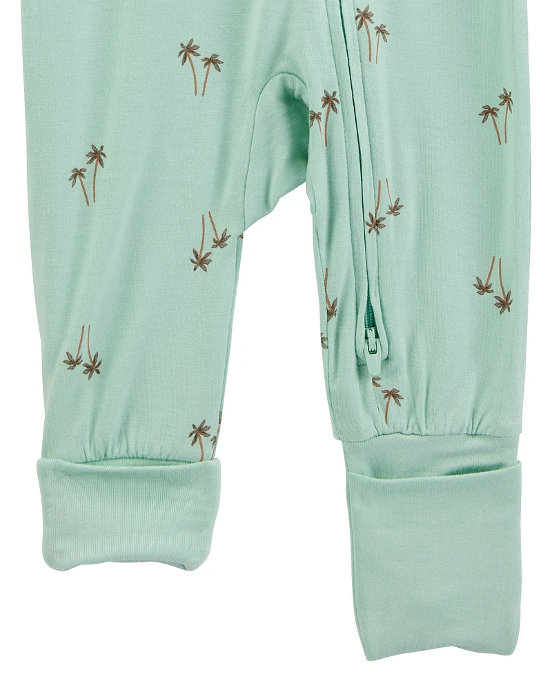 Baby Palm Tree Print 2-Way Zip PurelySoft Convertible Foot Sleeper Pyjamas - Mint