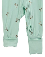Baby Palm Tree Print 2-Way Zip PurelySoft Convertible Foot Sleeper Pyjamas - Mint