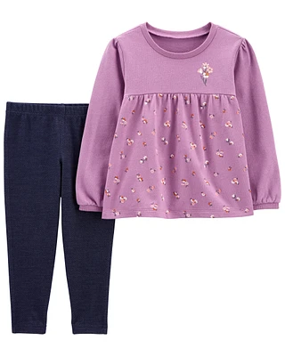 Baby 2-Piece French Terry Top & Knit Denim Pant Set