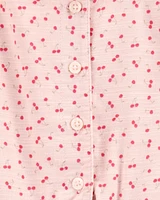 Kid Tie Button-Front Cherry Romper