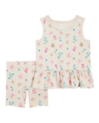Toddler 2-Piece Sea Creature Tank & Bike Short Set - Brown