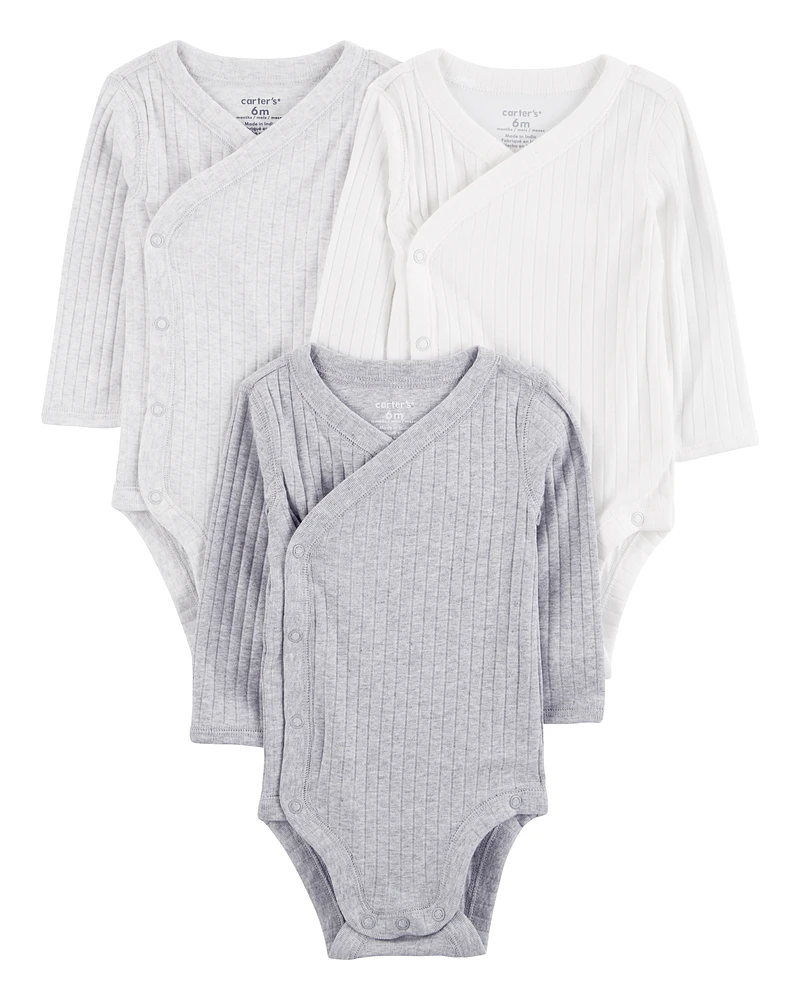 Baby 3-Pack Long-Sleeve Side-Snap Bodysuits