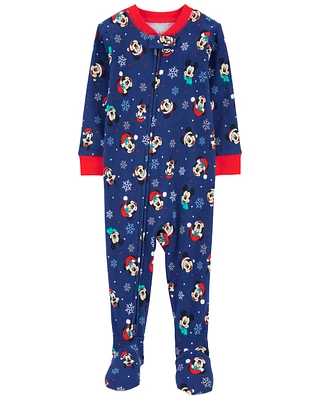 1-Piece Christmas Mickey 100%  Cotton Footie Pyjamas