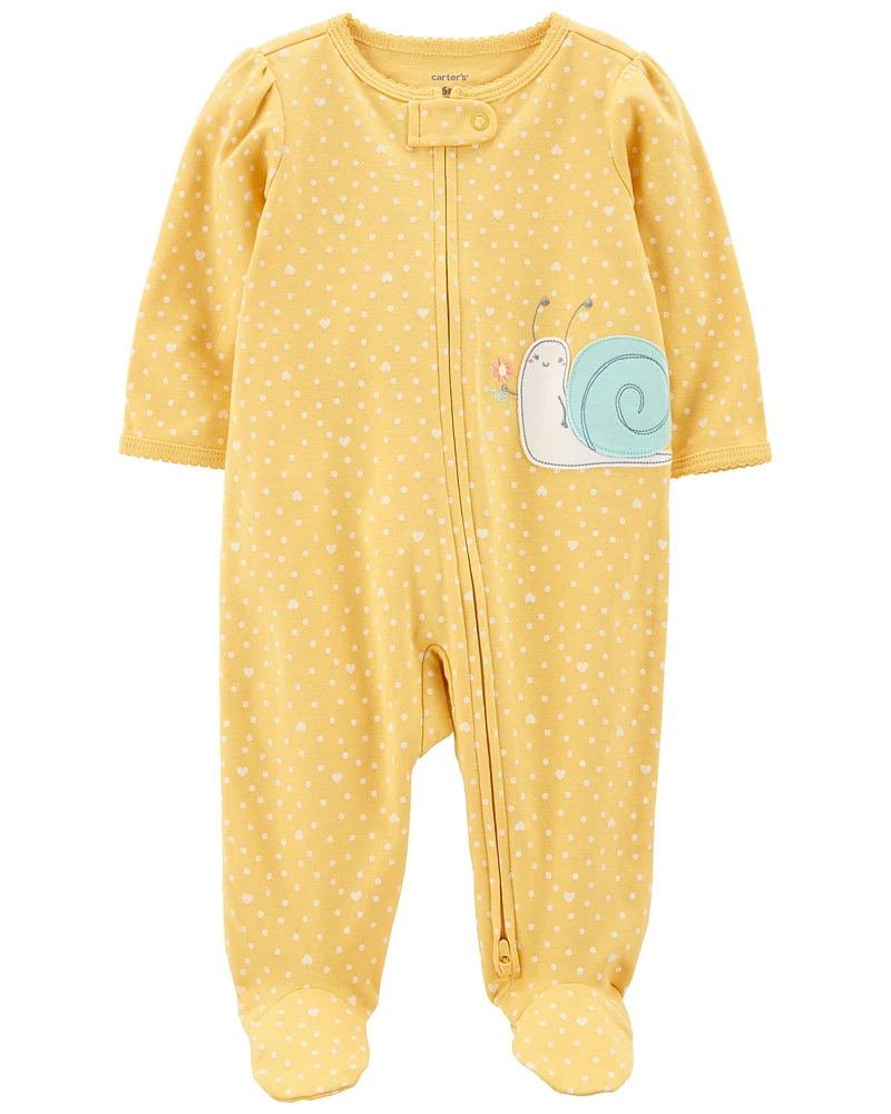 Snail 2-Way Zip Cotton Sleeper Pyjamas