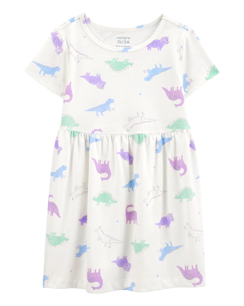 Toddler Dinosaur Print Short-Sleeve Dress