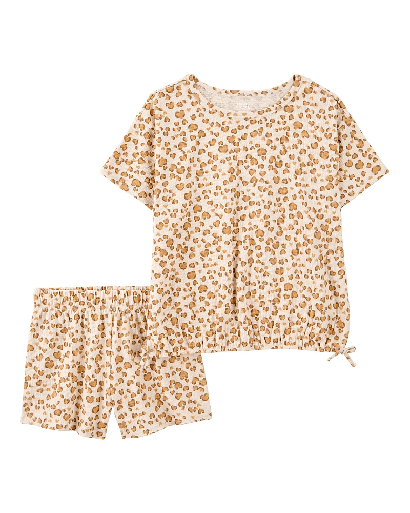 Kid 2-Piece Leopard Print Short Set - Brown
