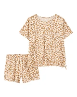Kid 2-Piece Leopard Print Short Set - Brown