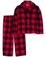 Toddler 2-Piece Buffalo Check Coat Style Fleece Pyjamas