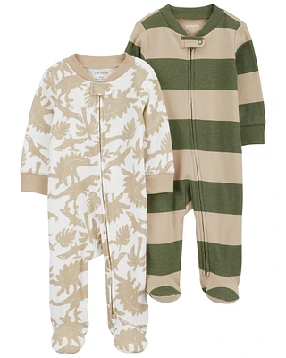 2-Pack Striped Zip-Up Cotton Sleeper Pyjamas