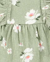 Baby 3-Piece Floral Gauze Outfit Set - Green