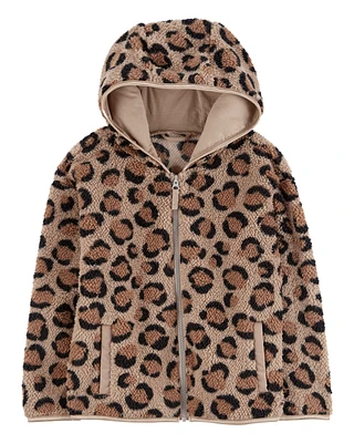 Kid Leopard Sherpa Hooded Zip Jacket