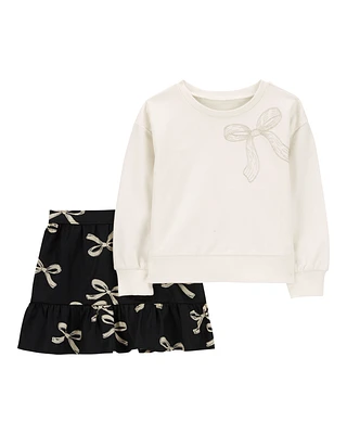 Toddler 2-Piece Bow Print Sweatshirt & Skirt Set