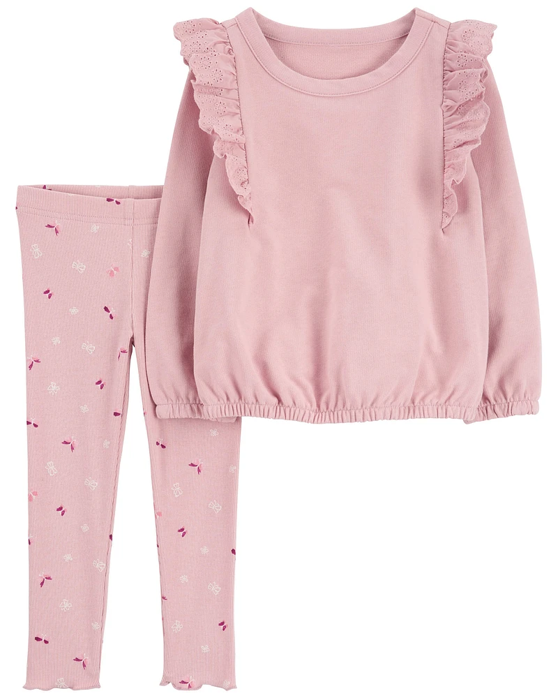 Baby 2-Piece Flutter Pullover Sweatshirt & Floral Legging Set