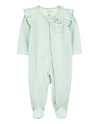 Baby Gingham 2-Way Zip Cotton Sleeper Pyjamas - Green