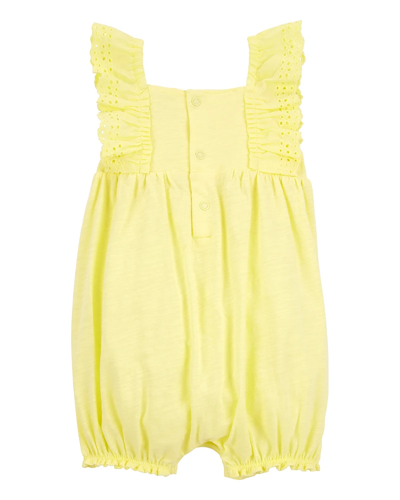 Baby Girl Eyelet Flutter-Sleeve Romper -Yellow