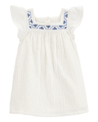 Baby Solid Flutter-Sleeve Dress - White