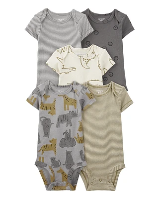 Baby 5-Pack Striped Alligator Short-Sleeve Bodysuits