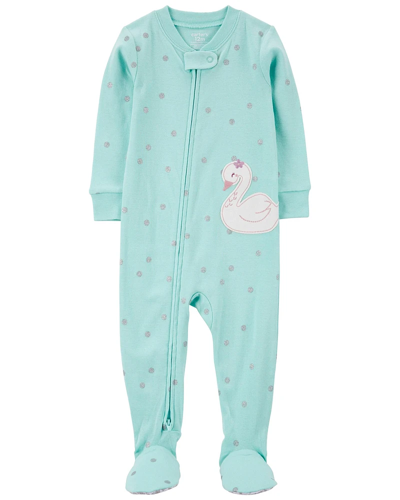 Toddler 1-Piece Swan Print 100% Snug Fit Cotton Footie Pyjamas