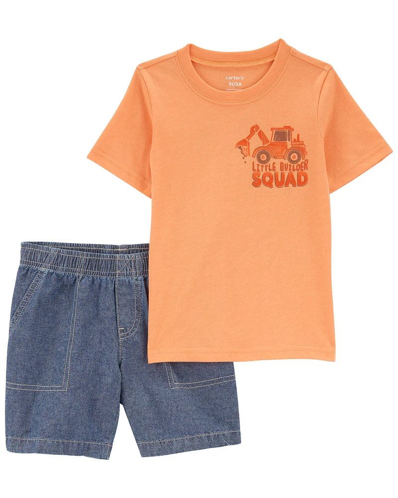 Toddler 2-Piece Construction Tee & Denim Short Set