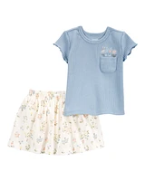 Baby 2-Piece Bunny Floral Skort Outfit Set