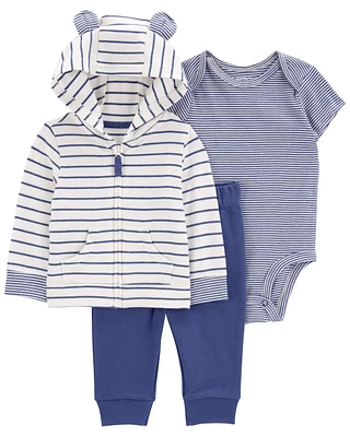 Baby 3-Piece Blue Striped Little Jacket Set