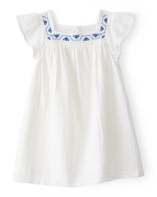 Toddler Solid Flutter-Sleeve Dress - White