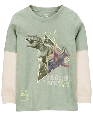 Kid Dinosaur Cotton Blend Long-Sleeve Tee - Green