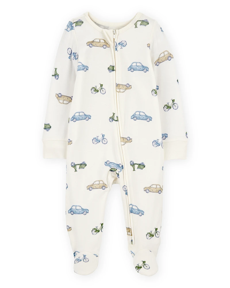 Baby Car Print 2-Way Zip PurelySoft Sleeper Pyjamas - Ivory