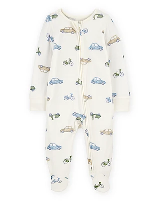 Baby Car Print 2-Way Zip PurelySoft Sleeper Pyjamas - Ivory