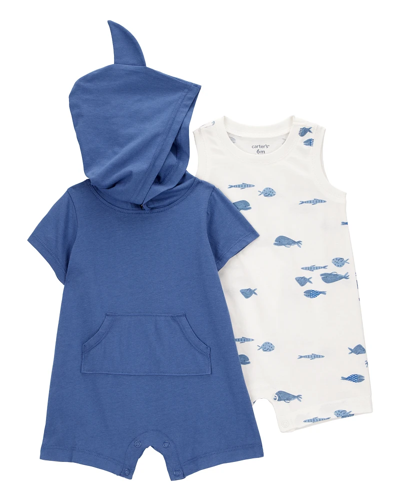 Baby 2-Pack Shark Romper Set - Blue