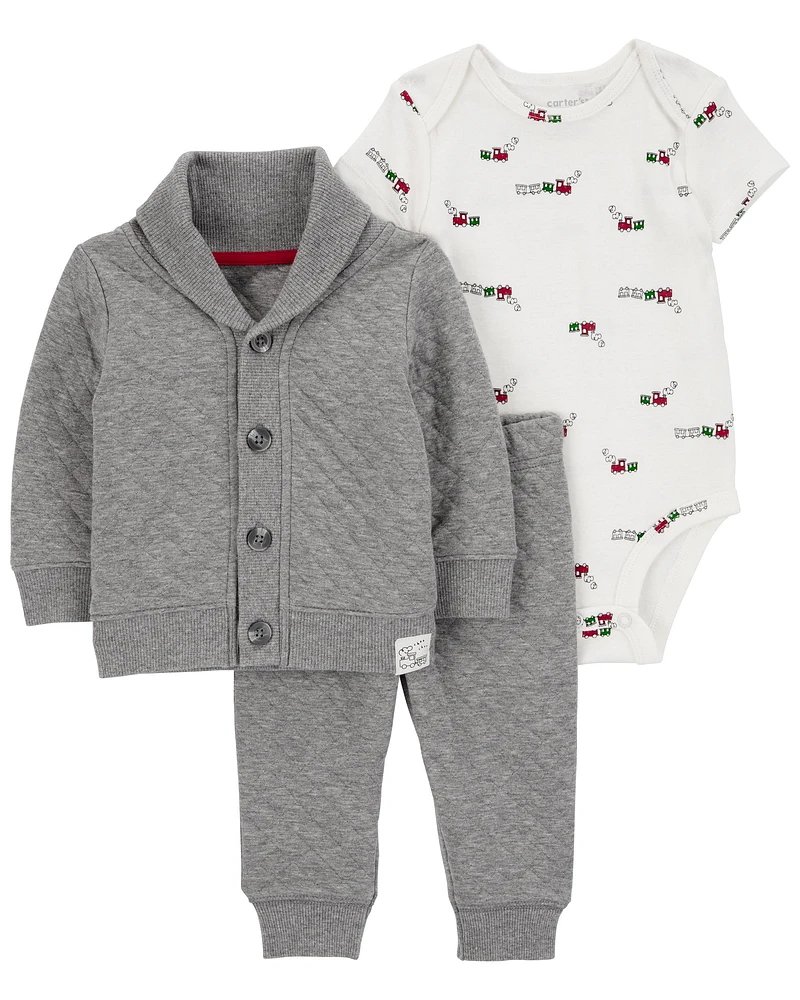 3-Piece Train Quilted Little Jacket Set