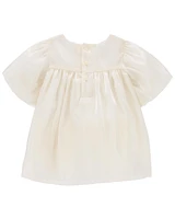 Baby Gold Cream Holiday Bow Dress