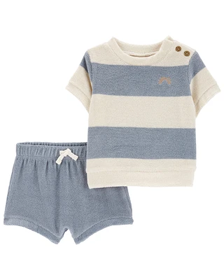 2-Piece Striped Terry Tee & Short Set