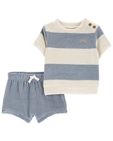 2-Piece Striped Terry Tee & Short Set