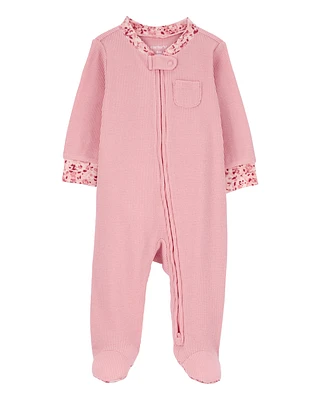 Baby Floral Trim 2-Way Zip Thermal Textured Sleeper Pyjamas