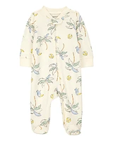 Baby Palm Tree Print 2-Way Zip Sleeper Pyjamas - Ivory
