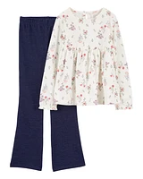 Kid 2-Piece Floral Long-Sleeve Top & Pull-On Flare Pant Set