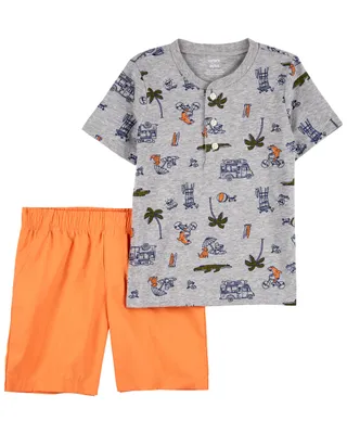 Carter's Toddler Boy Tropical Henley and Orange Shorts Set
